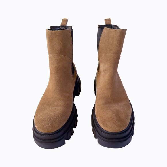 Marc Fisher Ankle Boot Brown 9 Chunky Lug Platform Suede Leather Y2K 90s Grunge - Picture 3 of 9